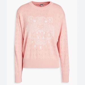 Kenzo Paris Appliquéd pointelle-knit cotton sweater S like new